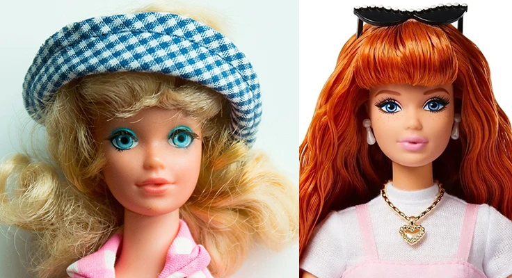 Image direction: a face-sculpt comparison with several dolls using the same sculpt across different named characters or releases. The image should make an insider distinction immediately visible.